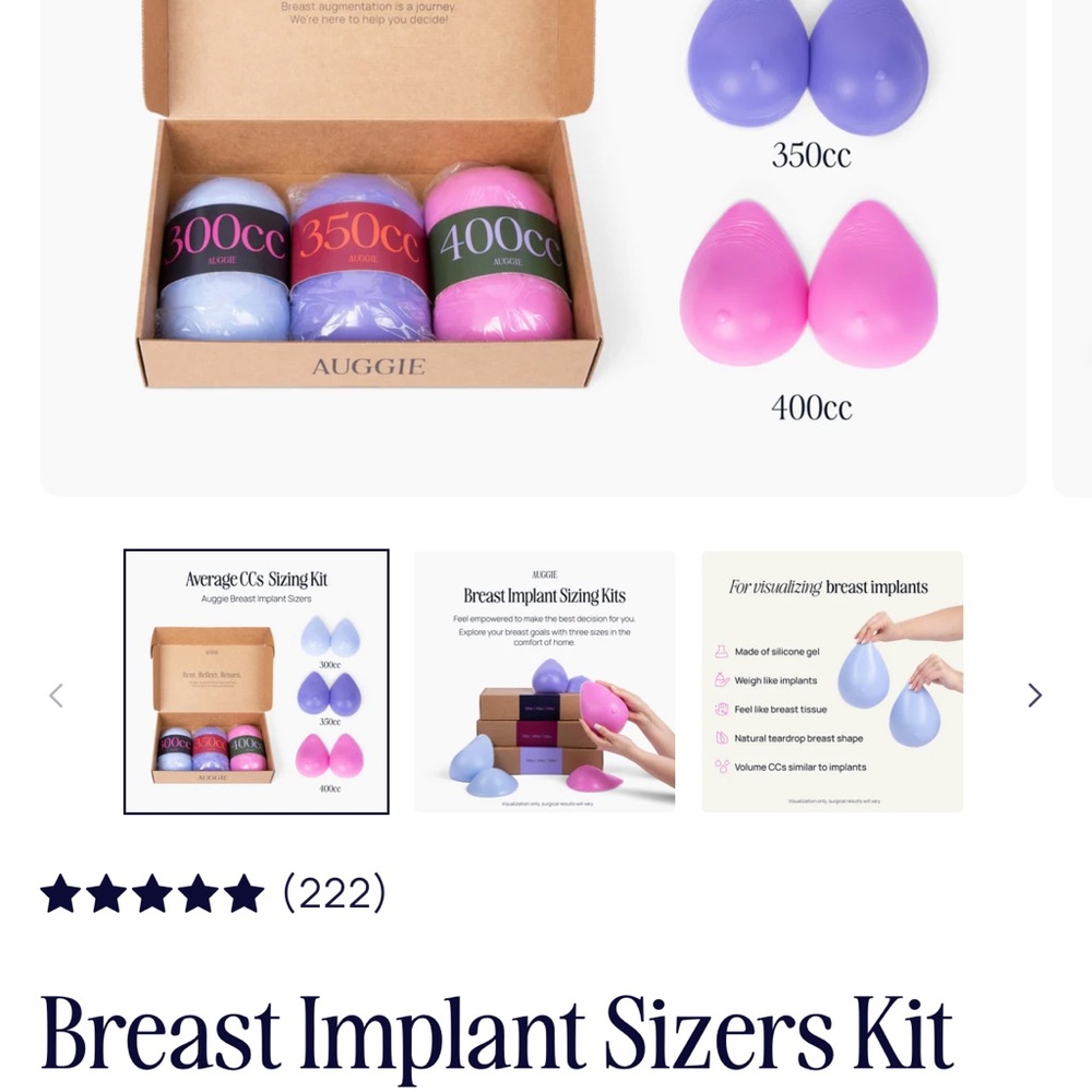 Auggie Breast Implant Sizers Kit - Pink & Purple Visualization Set